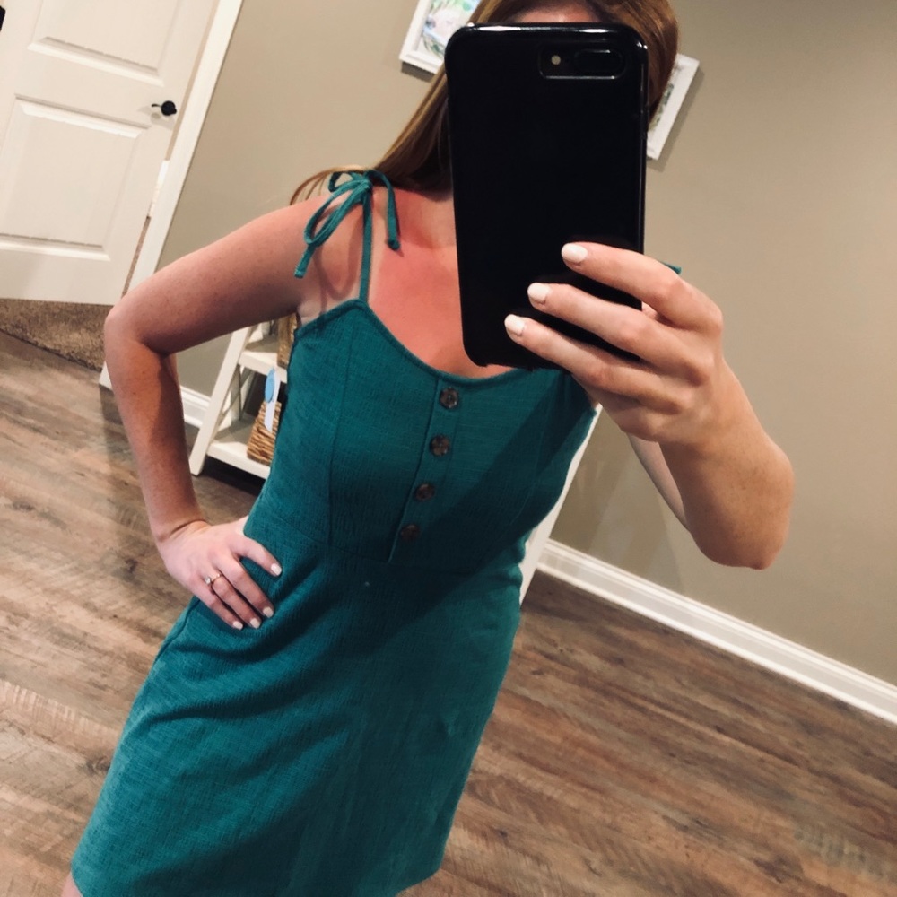 Teal green short dress with buttons SMALL